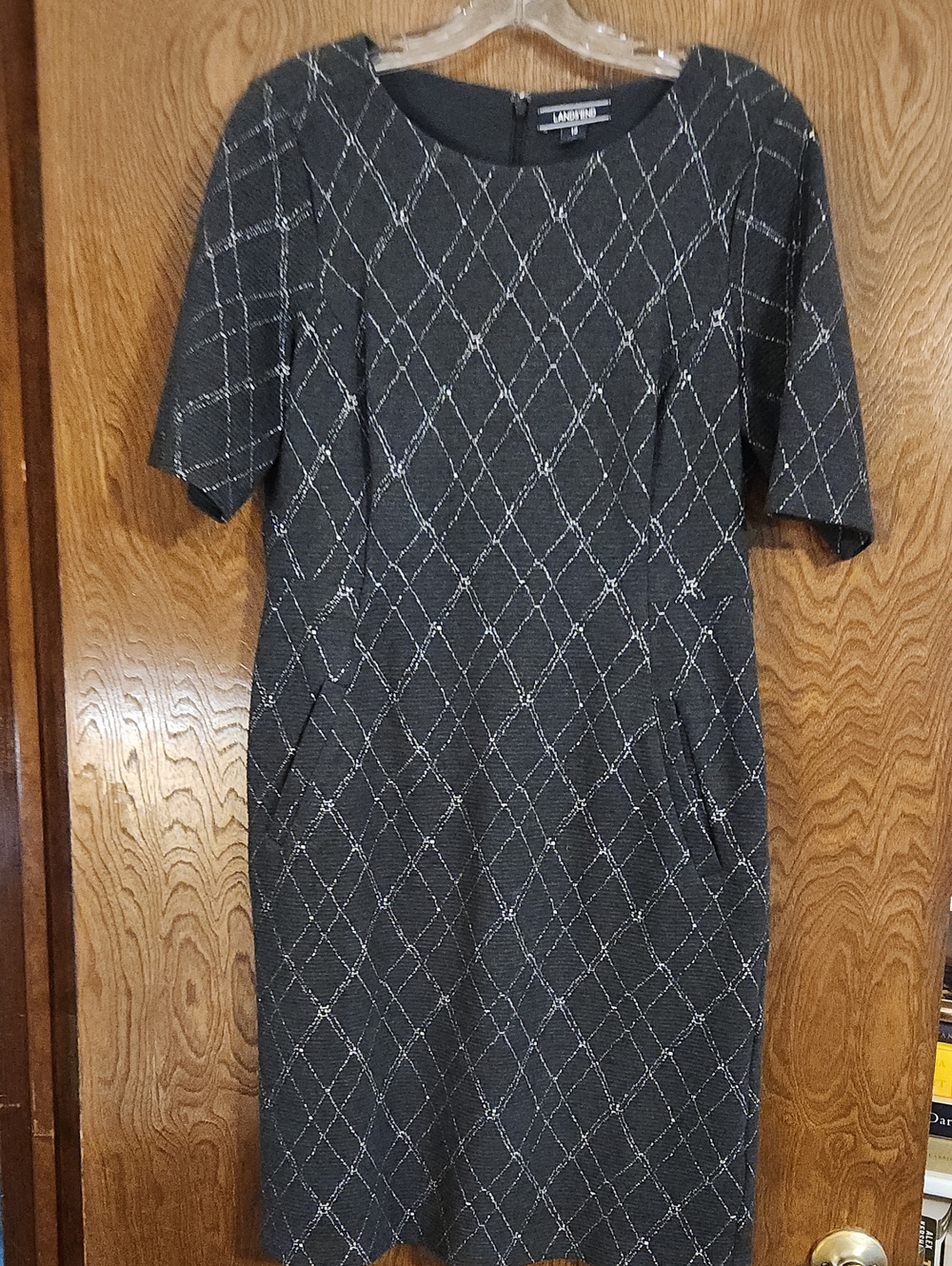 Lands' End Gray Diamond-Pattern Midi Knit Sheath Dress, Misses SZ 12, Like New
